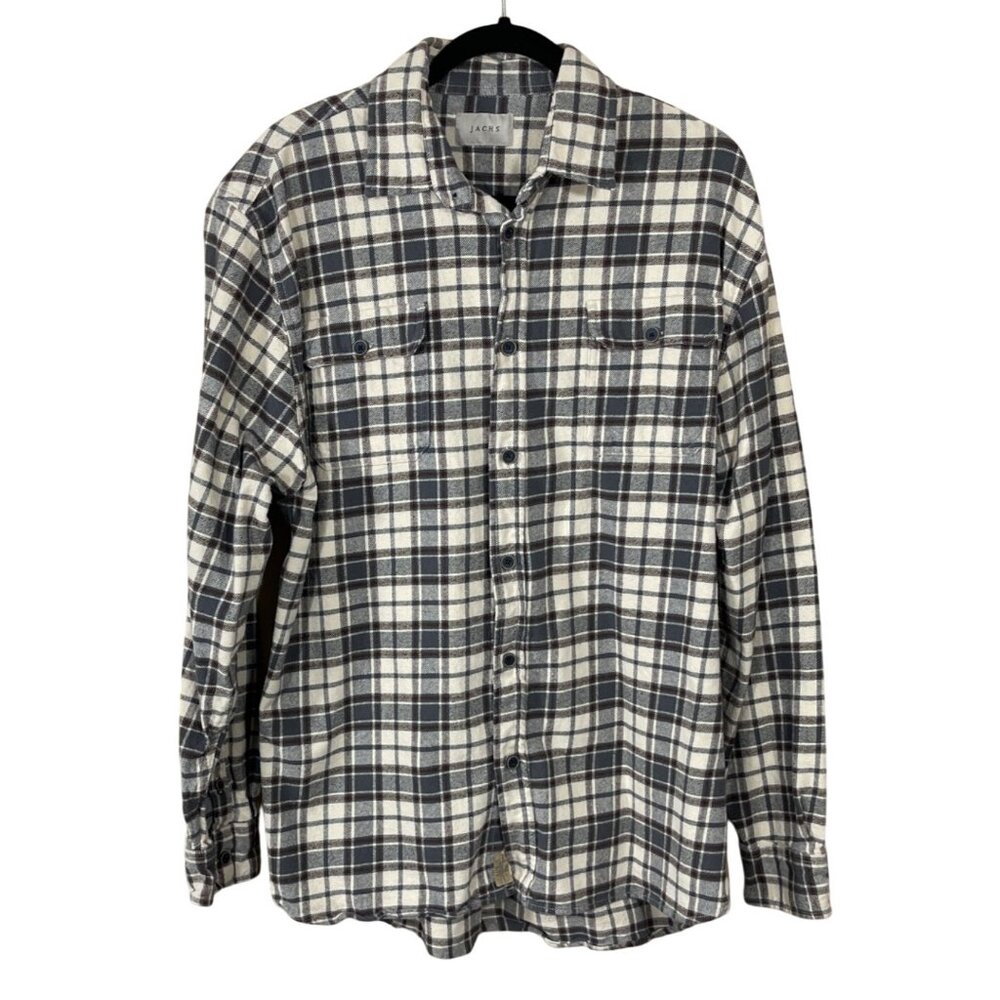 JACHS Men's Button Down Flannel Shirt Plaid Grey Brown XLT Tall